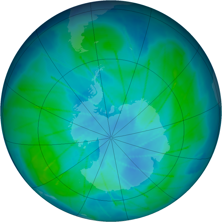 Antarctic ozone map for 14 February 2010